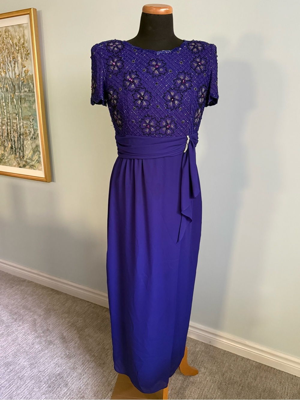 Vintage Silk Beaded Evening Gown Size 12